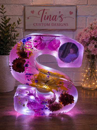 Personalized Resin Letter Keepsake with Flowers & Photo