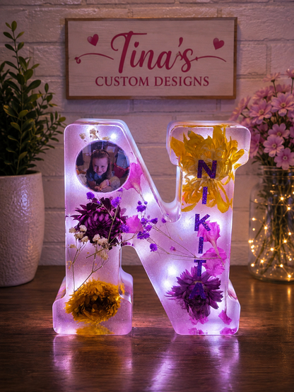 Personalized Resin Letter Keepsake with Flowers & Photo