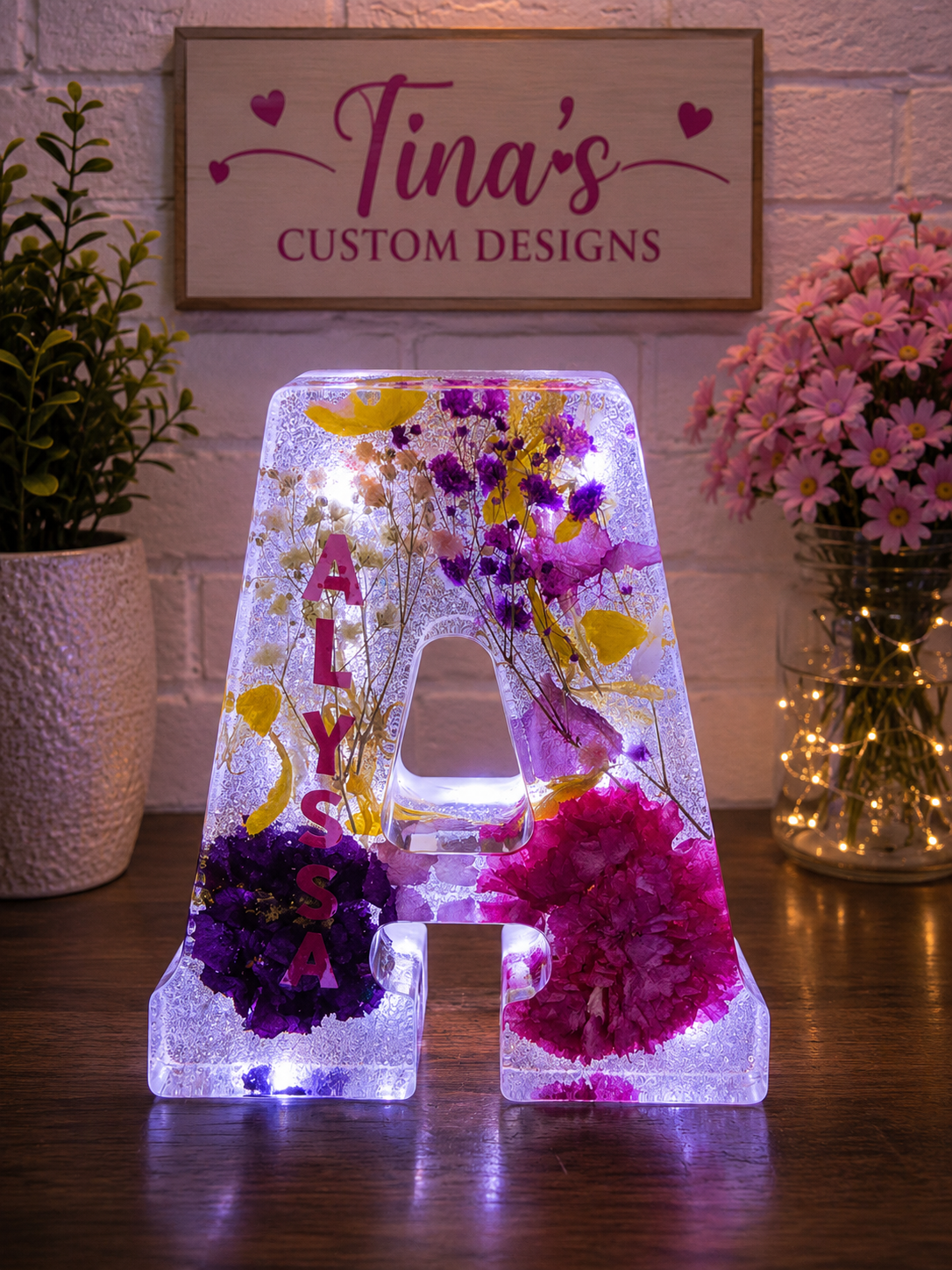 Personalized Resin Letter Keepsake with Flowers & Photo