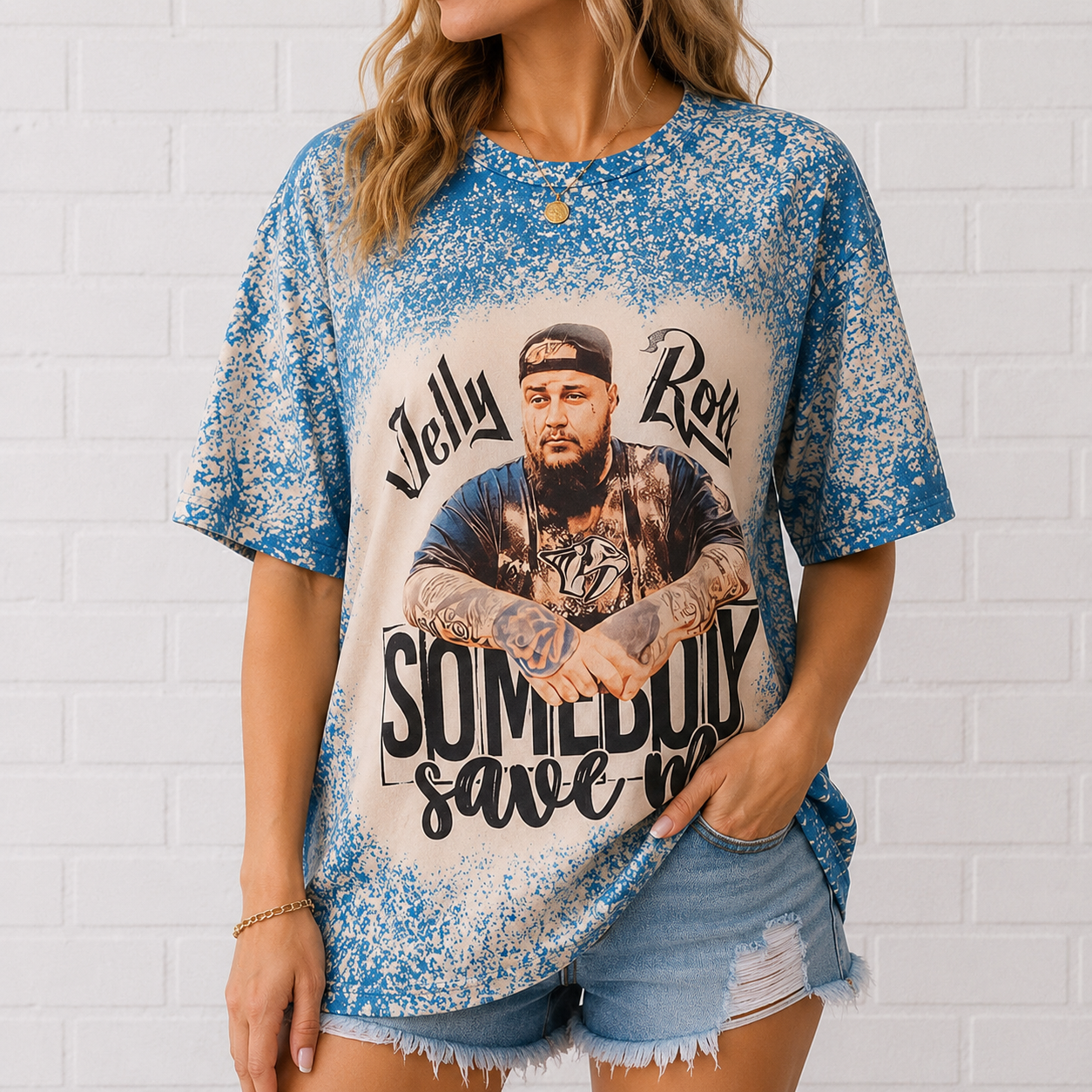 Jelly Roll "Somebody Save Me" Bleached Sublimation T-Shirt