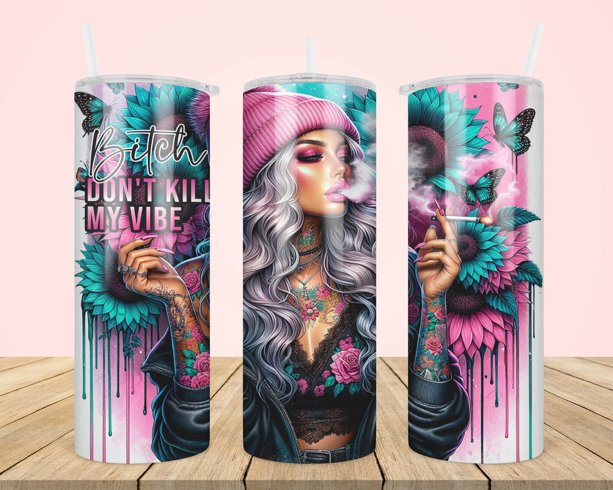 Don’t Kill My Vibe Floral 20 oz Skinny Tumbler