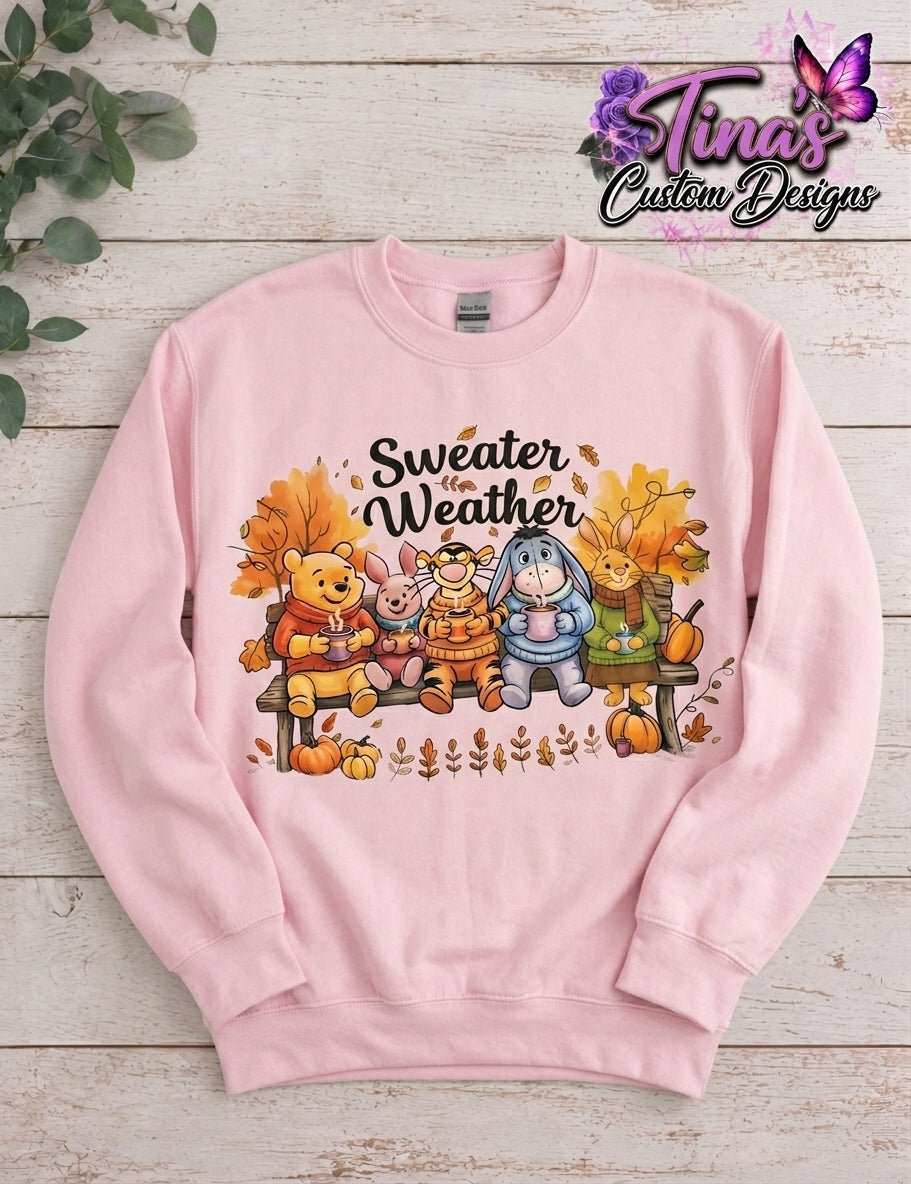 Pink Sweater Weather Fall Graphic Sweatshirt – Cozy Autumn Friends Design
